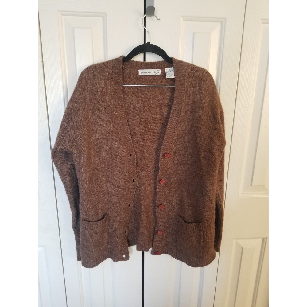 Vintage wool button cardigan sweater lambswool brown M khaite style - Picture 2 of 8